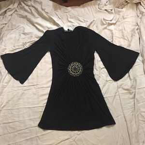 Black dress bell sleeves large metal pendent boho